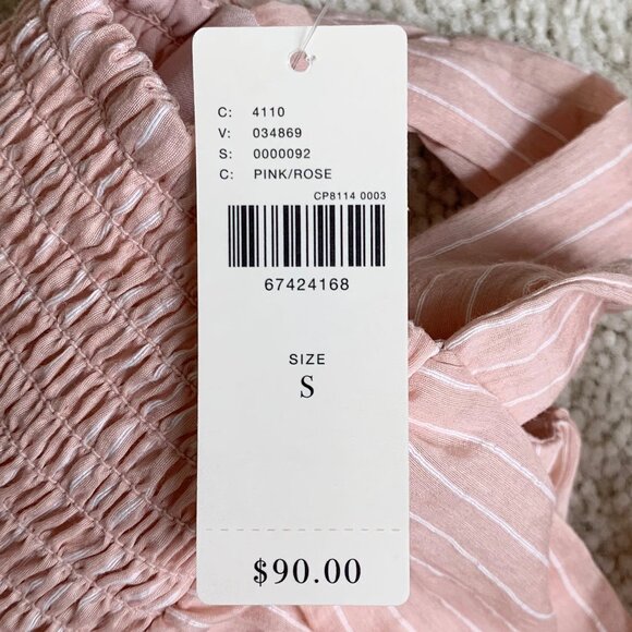 NWT Anthropologie Shirred Striped Peplum Cropped Top, Size Small, Pink/White - Picture 7 of 8
